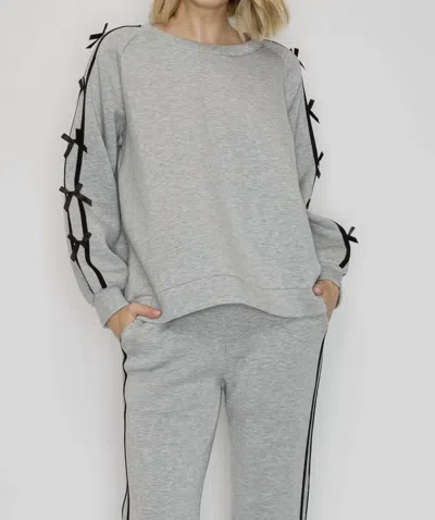 Joh Florence Stretch French Scuba Top With Ribbon Bows In Grey In Gray