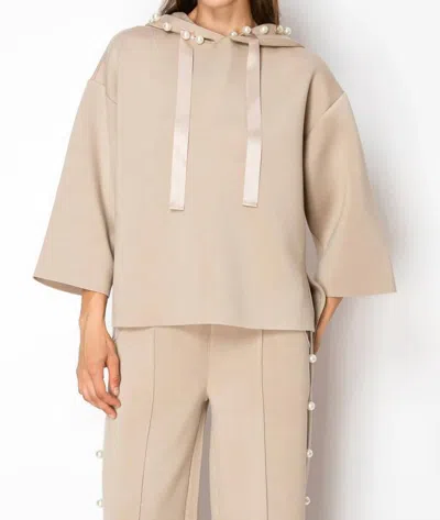 Joh Francine French Scuba Pearl Hoodie In Taupe In Gray