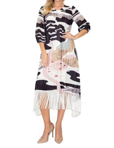 Joh Janessa Pleated Dress In Multi In Brown