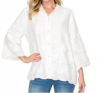 Joh Jase Embroidered Button Front Top In White