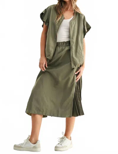 Joh Jelani Skirt With Pleated Zipper Sides In Olive In Green