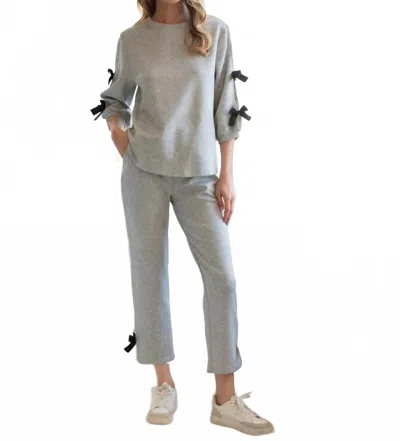Joh Jelina Knit Pant With Ribbons In Heather In Gray