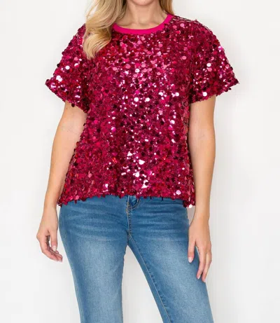 Joh Jeovanny Sequin Top In Cherry In Pink