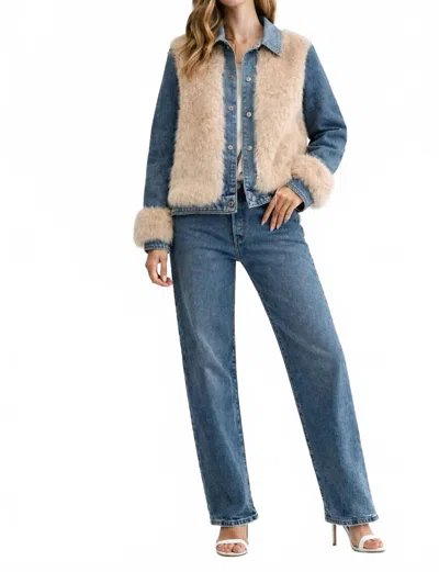 Joh Jeraldene Jacket With Fur In Denim In Blue