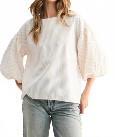 Joh Jerra Striped Woven Cotton Poplin Top In Khaki In White