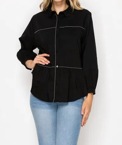 Joh Jobeth Stretch Woven With Beading Trim Top In Black