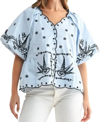 Joh Juanita Embroidered Top In Light Blue
