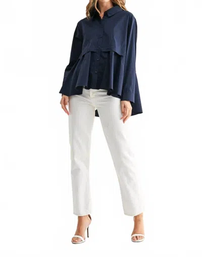 Joh Juellette Pleated Long Sleeve Top In Blue