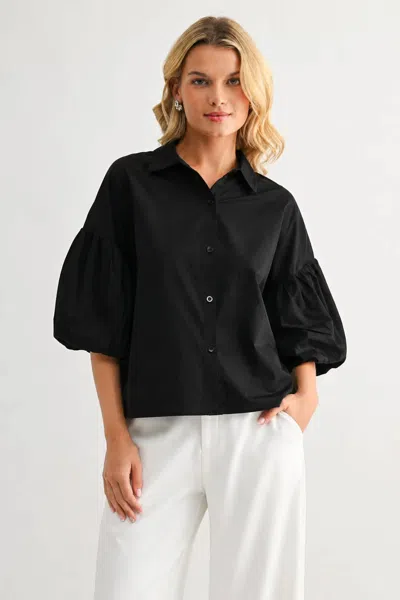Joh Julette Stretch Cotton Poplin Top In Black