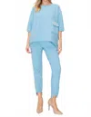 Joh Karen Crepe Knit Set In Dusty Blue In Blue