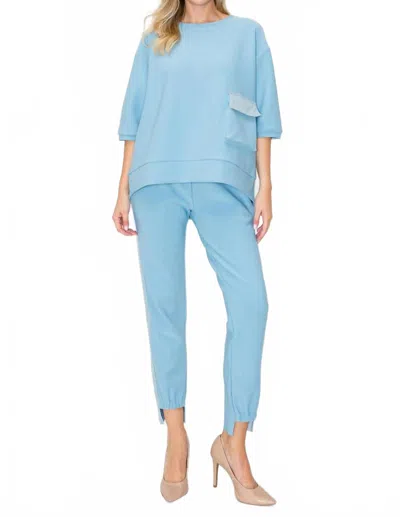 Joh Karen Crepe Knit Set In Dusty Blue