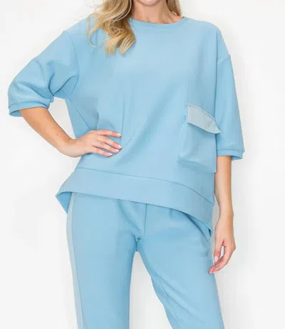 Joh Karen Knit Crepe Top In Dusty Blue
