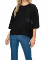 Joh Karen Knit Crepe Top With Front Pocket In Black In Black