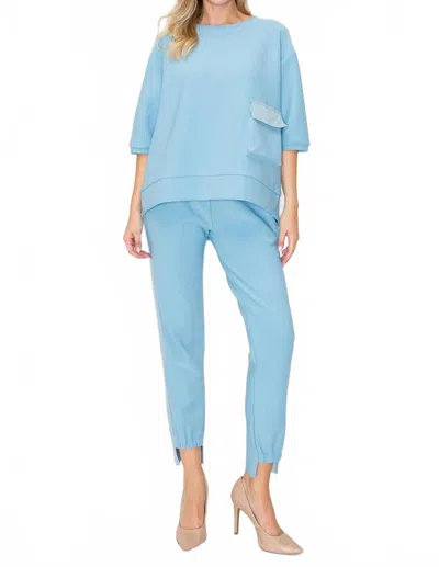 Joh Katie Knit Crepe Pant In Dusty Blue