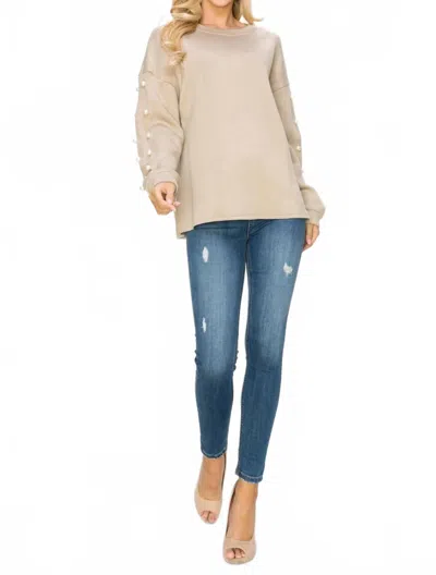 Joh Katri French Scuba Pearl Top In Taupe In Gray