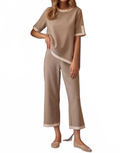 Joh Kaya Crepe Top And Kiara Pant Set In Khaki In Beige