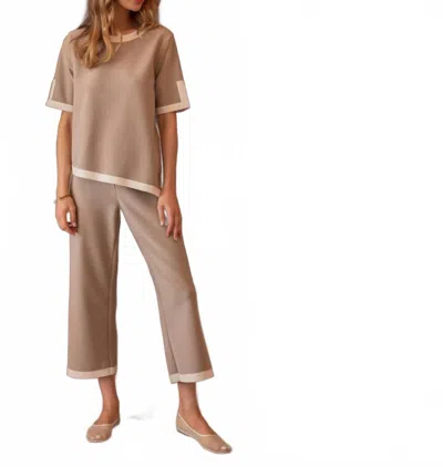 Joh Kaya Crepe Top And Kiara Pant Set In Khaki In Brown