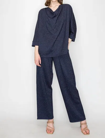 Joh Kimberly Sparkling Stretch Knit Crew Neck Top In Navy Sparkle In Multi