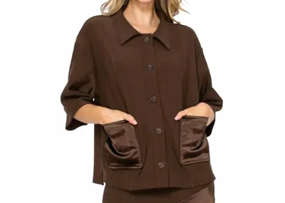 Joh Kira Button Down Satin Top In Umber In Brown