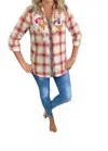 Joh Penelope 3/4 Sleeve Button Down In Red