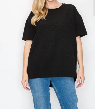 Joh Renae Textured Woven Mixed Pointe Knit Top In Black