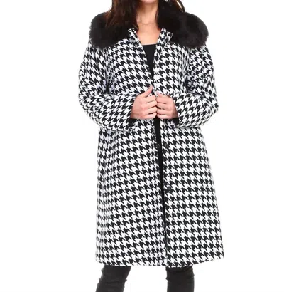 Joh Riley Houndstooth Knee Length Coat In Black