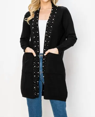 Joh Serra Knitted Sweater Cardigan With Pearls & Sparkles In Black