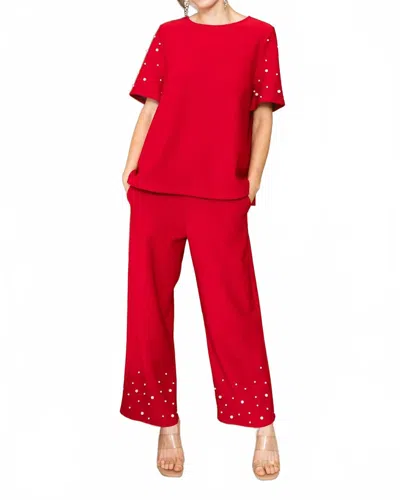 Joh Short Sleeve Pearl Top In Red