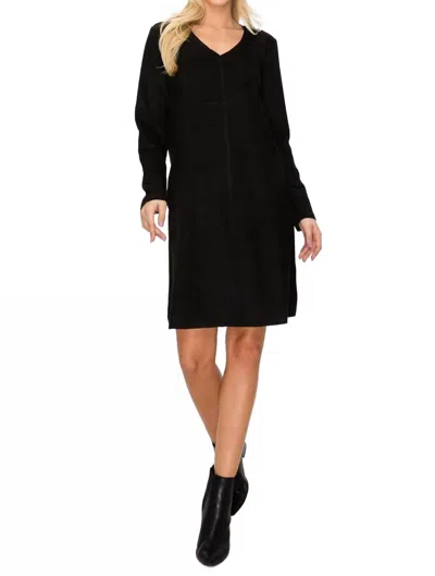 Joh Short Suede V-neck Dress With Pockets In Black