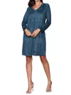 Joh Short Suede V-neck Dress With Pockets In Peacock In Blue