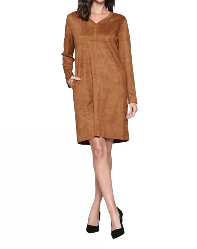 Joh Short Suede V-neck Dress With Pockets In Caramel In Brown