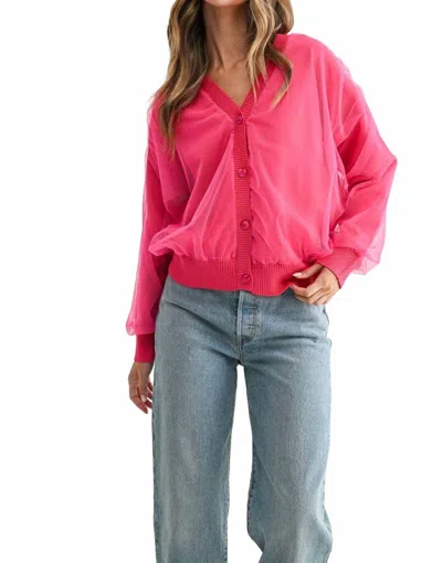 Joh Steven Sheer Ribbed Cardigan In Hot Pink