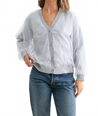 Joh Steven Sheer Ribbed Cardigan In Silver In White