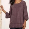 Joh Suede 3/4 Sleeve Shirt In Plum
