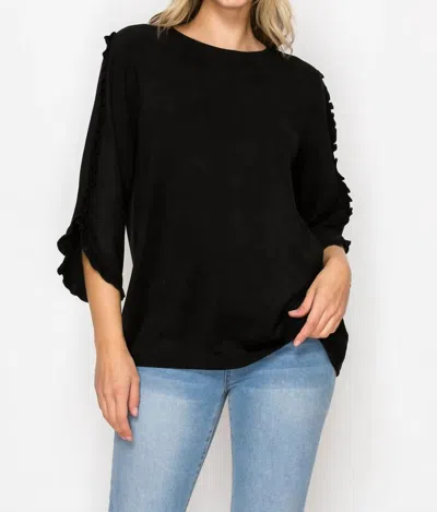 Joh Suede Top With Ruffle On Sleeve In Black