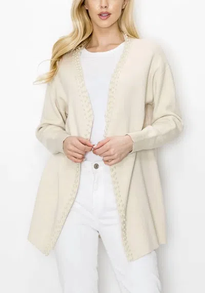 Joh Syani Knitted Cardigan With Pearl Accents In Cream In White