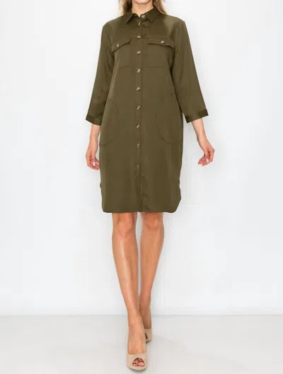 Joh Taylor Tencel Shirt Tunic Dress In Olive In Green