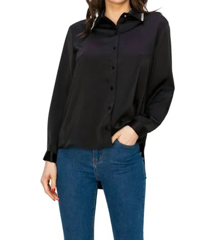 Joh Wileene Satin Diamond Trim Shirt In Black