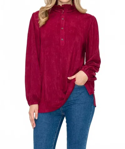 Joh Willabella Suede Top With Ruffled Collar In Wine In Pink