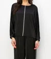 Joh Wilma Satin Diamond Trim Top In Black In Black