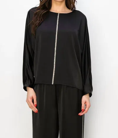 Joh Wilma Satin Diamond Trim Top In Black