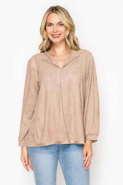 Joh Adam Stretch Suede Top In Khaki In Brown