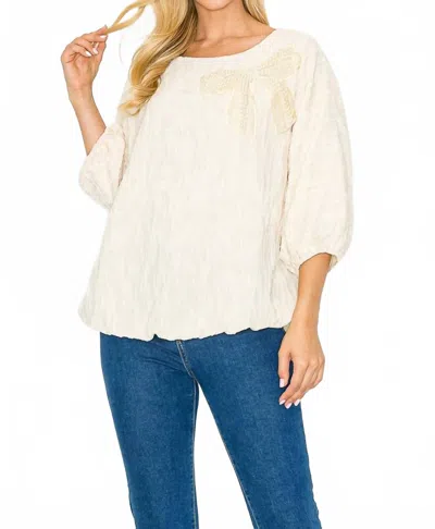 Joh Woven Top With Pearl Ribbon Bow In White