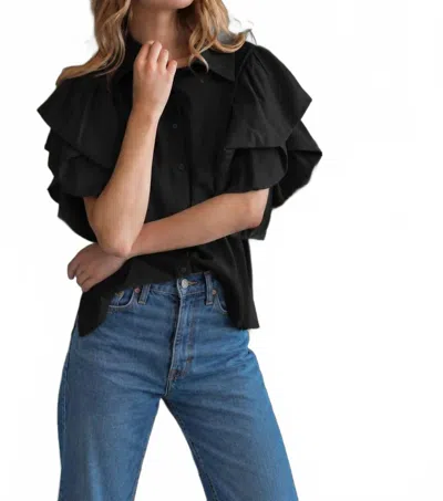 Joh Wrynn Woven Ruffled Top In Black