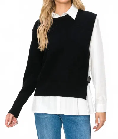 Joh Wyatt Cotton Pleated Shirt With Knitted Sweater In Black/white