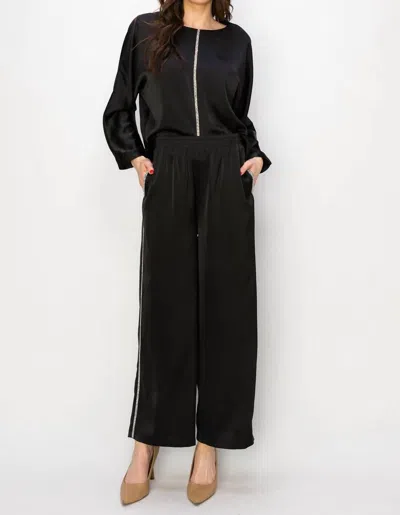 Joh Wynne Satin Pant With Diamond Trim In Black