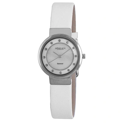 Johan Eric Arhus Diamond Round Silver-tone Steel White Leather Ladies Watch Je6100-04-009l In Neutral