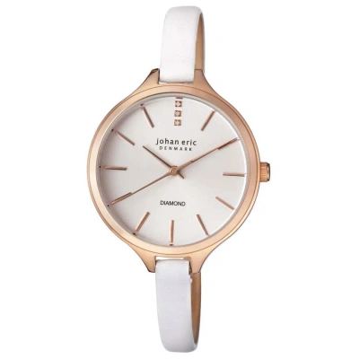 Johan Eric Herlev Slim Rose Gold-tone Case White Leather Diamond Accents Ladies Watch Je2100-09-001 In Neutral