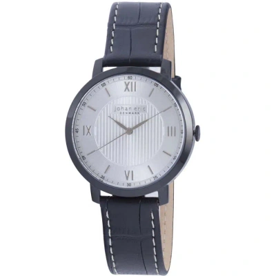 Johan Eric Koge Round Black Ip Steel Silver Dial Brown Leather Watch Je1700-13-001 In Blue