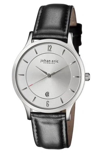 Pre-owned Johan Eric Men Je2001-04-007 Hobro Date Silver Dial Black Calfskin Leather Watch